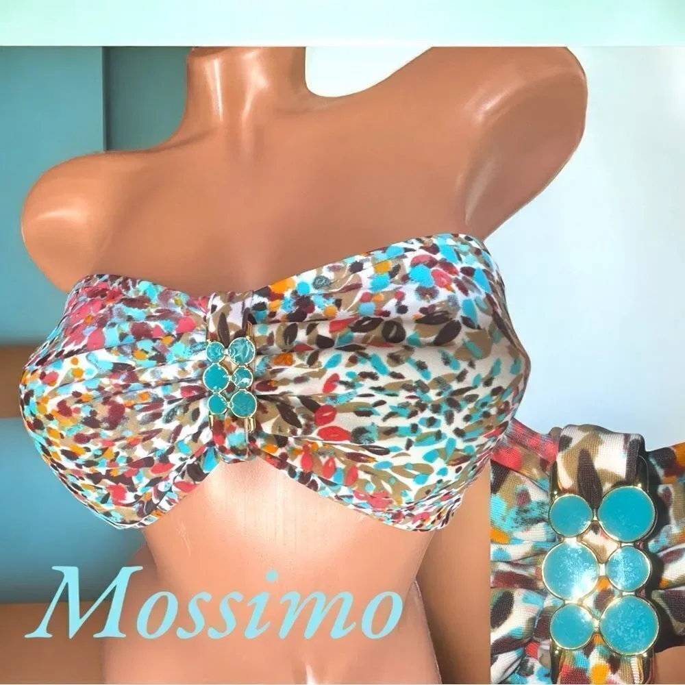 Mossimo Swimwear l Multi-color Bikini Top l Gold & Turquoise Hardware l XL l EUC